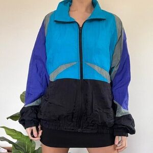 Vintage 80s color block windbreaker jacket size medium